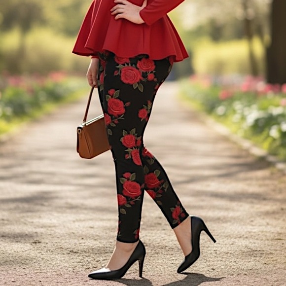 TORRID Roses Print Full Length Leggings w/Pockets NWT Size 3X - Picture 2 of 13